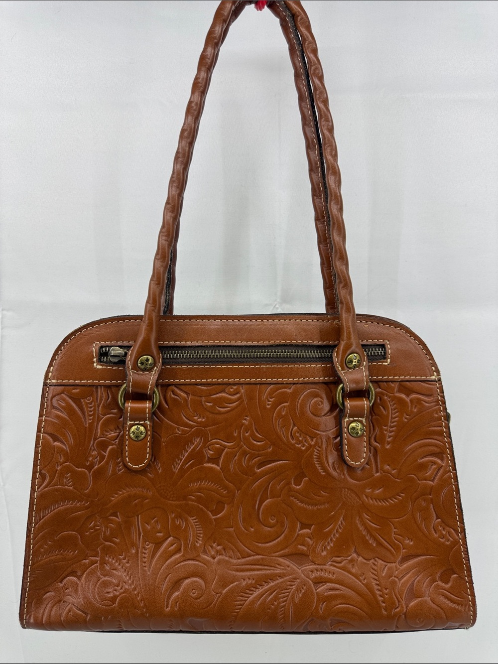 Patricia Nash Calvi Satchel Tooled Leather, Twisted Handles, Shoulder Purse Bag